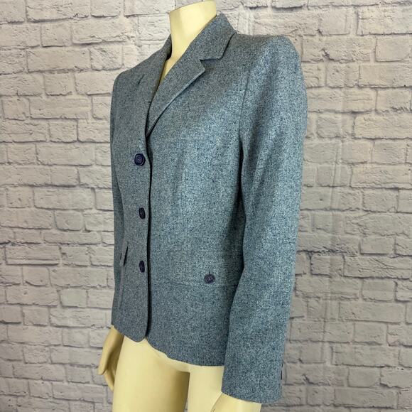 Vintage L.L. Bean Women's Blue Tweed Blazer with 2 way collar size medium - Picture 5 of 14